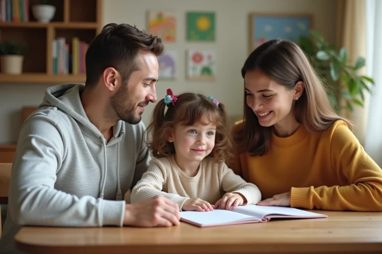 Famille autour d'une table dans une maison chaleureuse